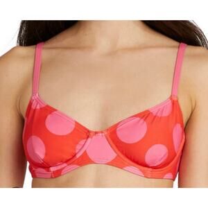 Kate Spade Flame Scarlett Red Pink Polka Dot UW Bikini Top Swim M NWT